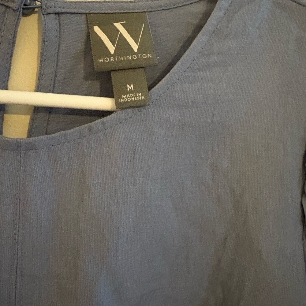 Worthington Ruched Blue Blouse - Picture 2 of 4